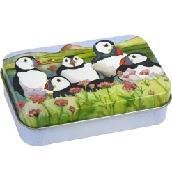 Emma Ball Sea Thrift Puffins Hinged Small Rectangular Tin
