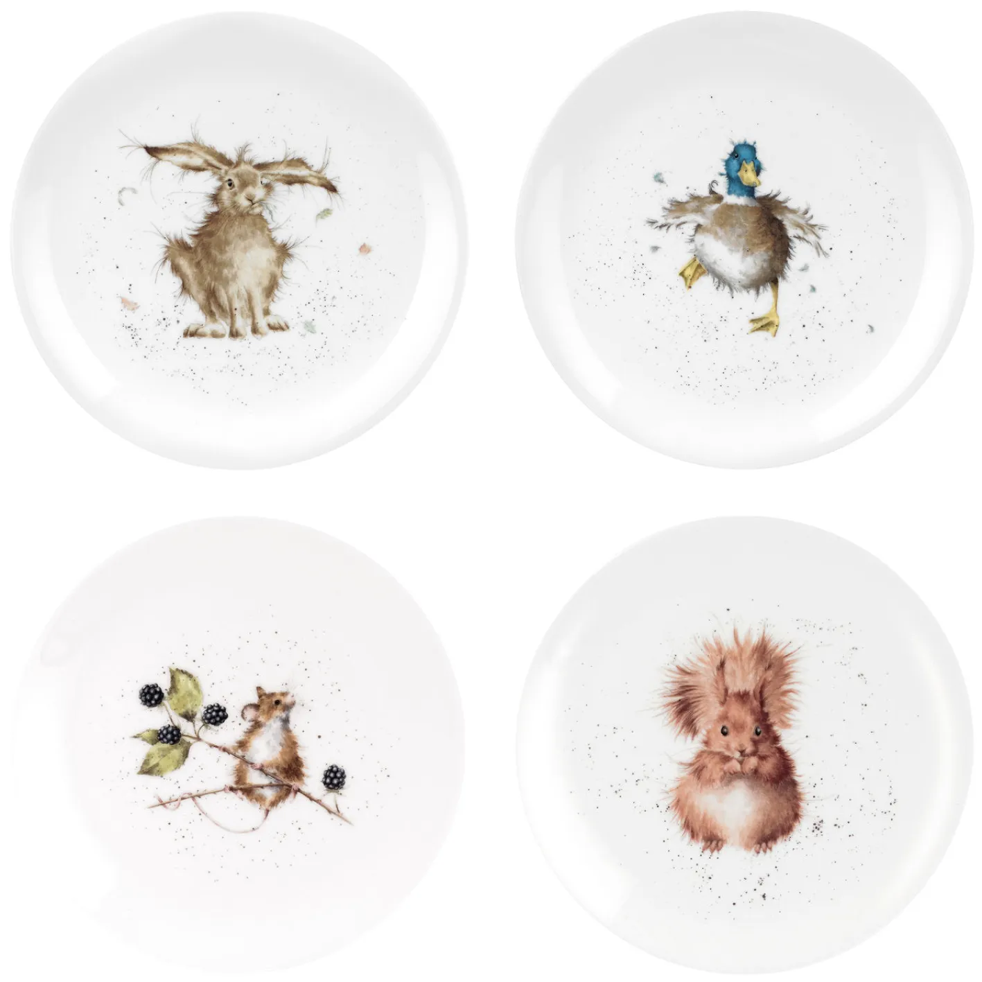 Wrendale Designs Set of Four 8 Inch Coupe Plates (Hare, Duck, Mouse, Squirrel)