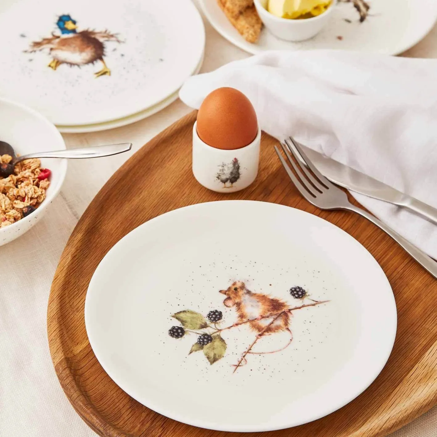 Wrendale Designs Set of Four 8 Inch Coupe Plates (Hare, Duck, Mouse, Squirrel)