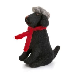 Amica Felt Sitting Black Labrador with Flat Cap & Scarf