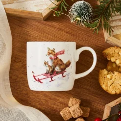Wrendale Designs 'Sleigh Ride' Foxes Small Bone China Mug (11oz)