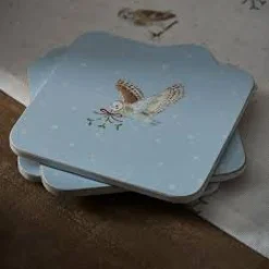 Sophie Allport Snowy Owls Coasters- Set of 4