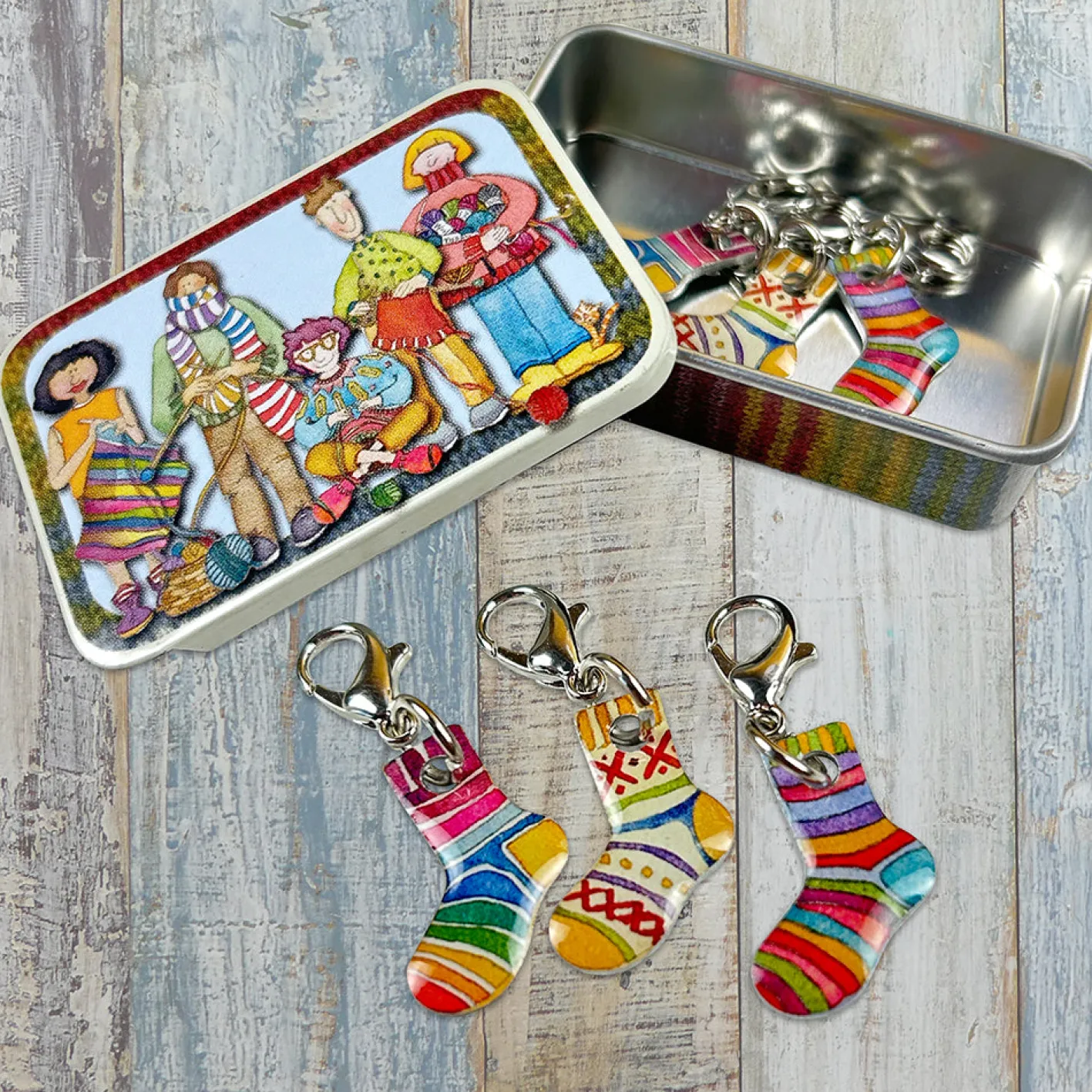 Emma Ball Socks Set of 6 Crochet Markers in a Pocket Tin