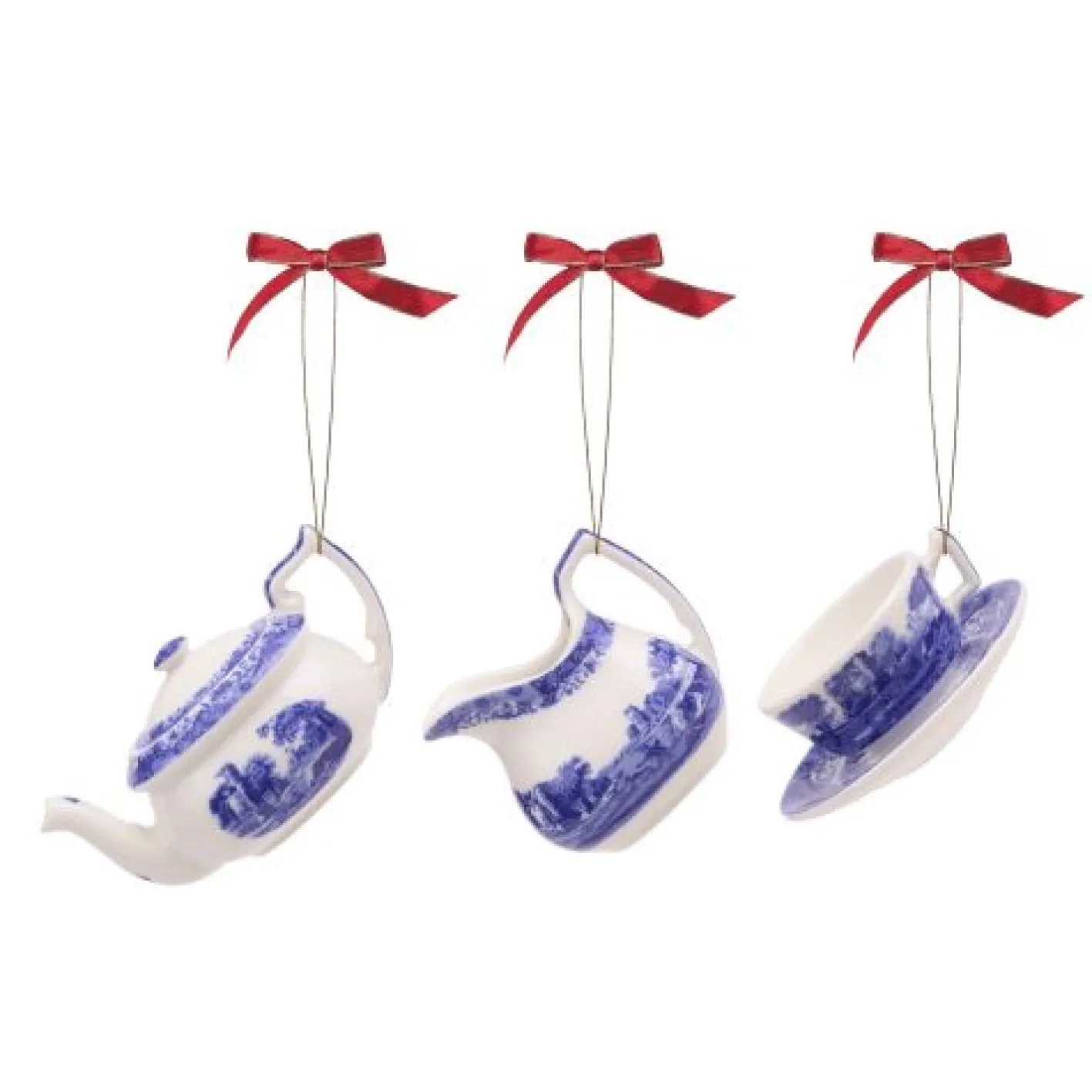 Spode Blue Italian 3 Piece Tea Set Ornaments