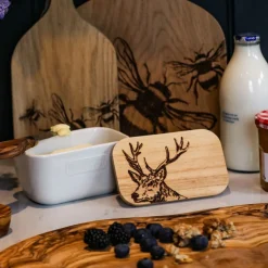 Selbrae Stag Ceramic White Butter Dish