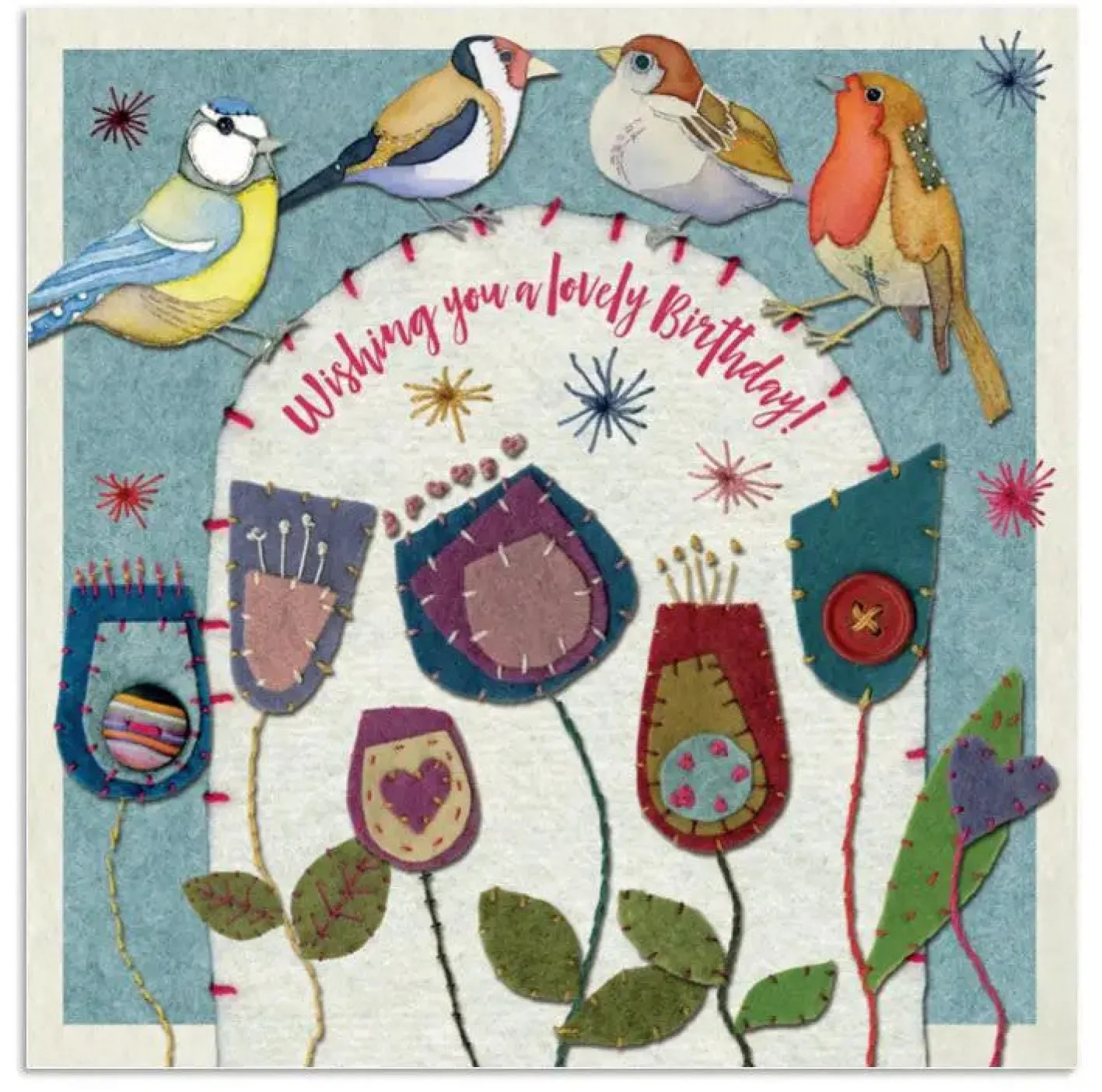 Emma Ball Stitched Birdies Lovely Birthday Greetings Card