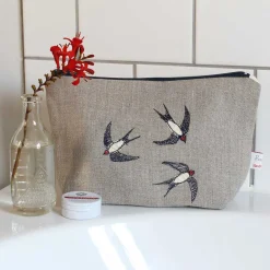 Poppy Treffry Swallows Embroidered Lined Make Up Bag