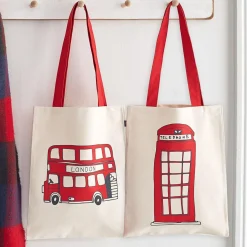 Victoria Eggs Telephone Box and London Bus Canvas Tote Bag