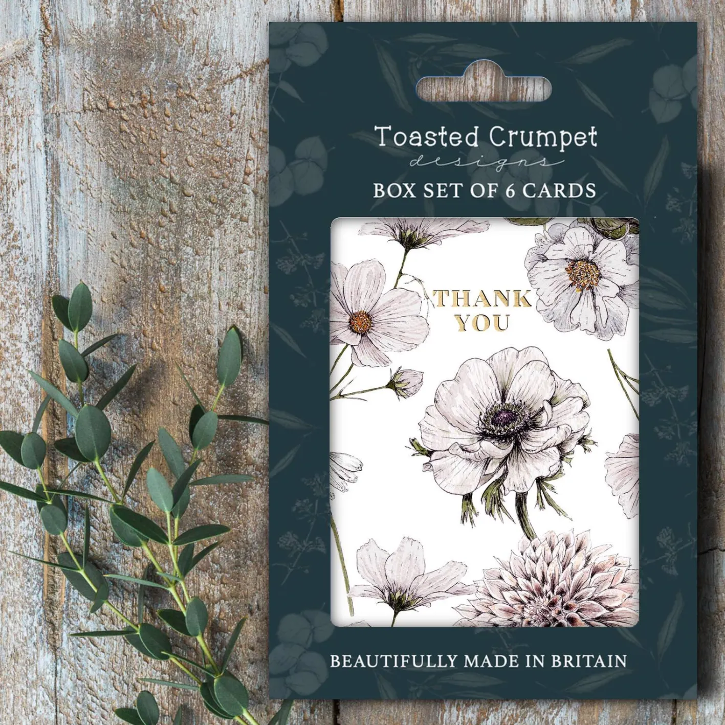 Toasted Crumpet Thank You (Blanc on White) Set of 6 Notecards