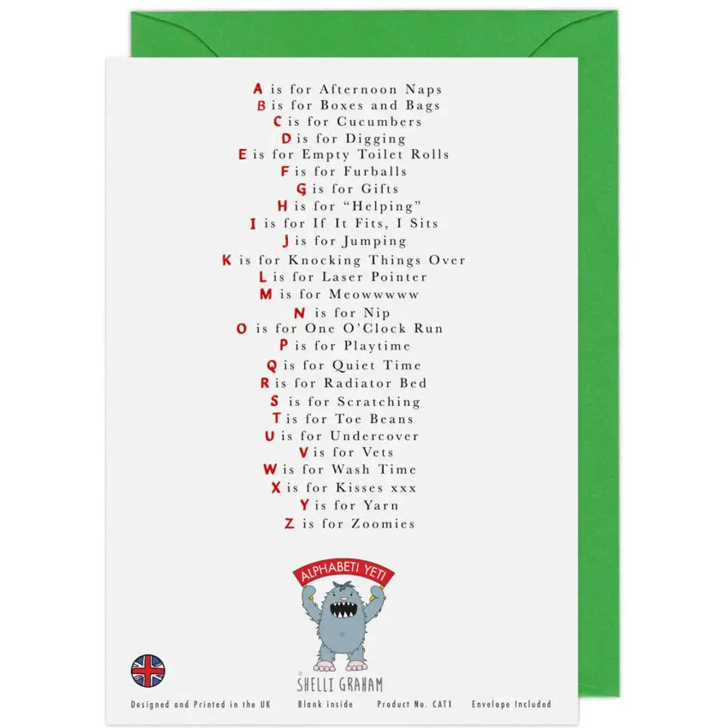 Yeti The Cat's Alphabet Greeting Card