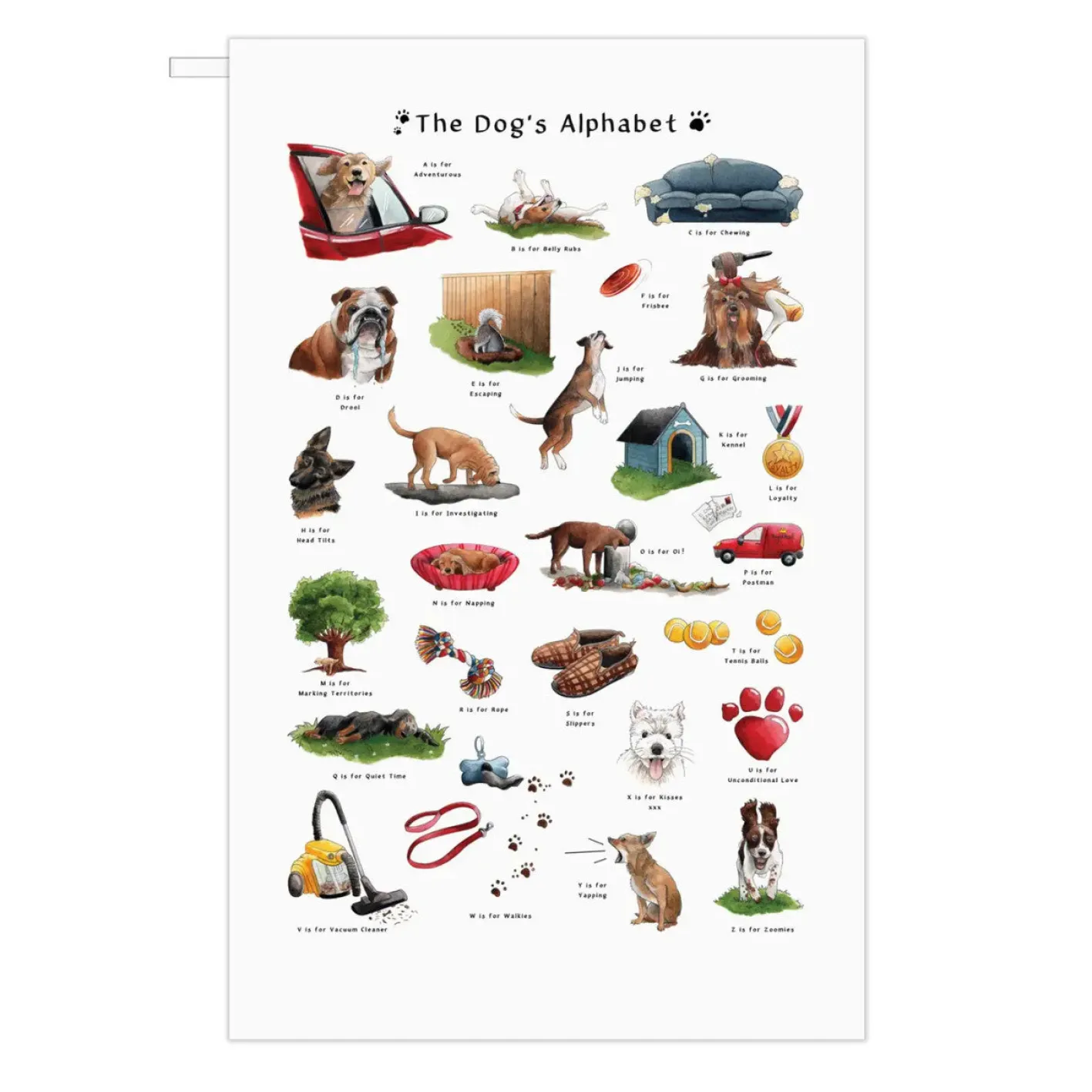 Yeti The Dog's Alphabet Tea Towel