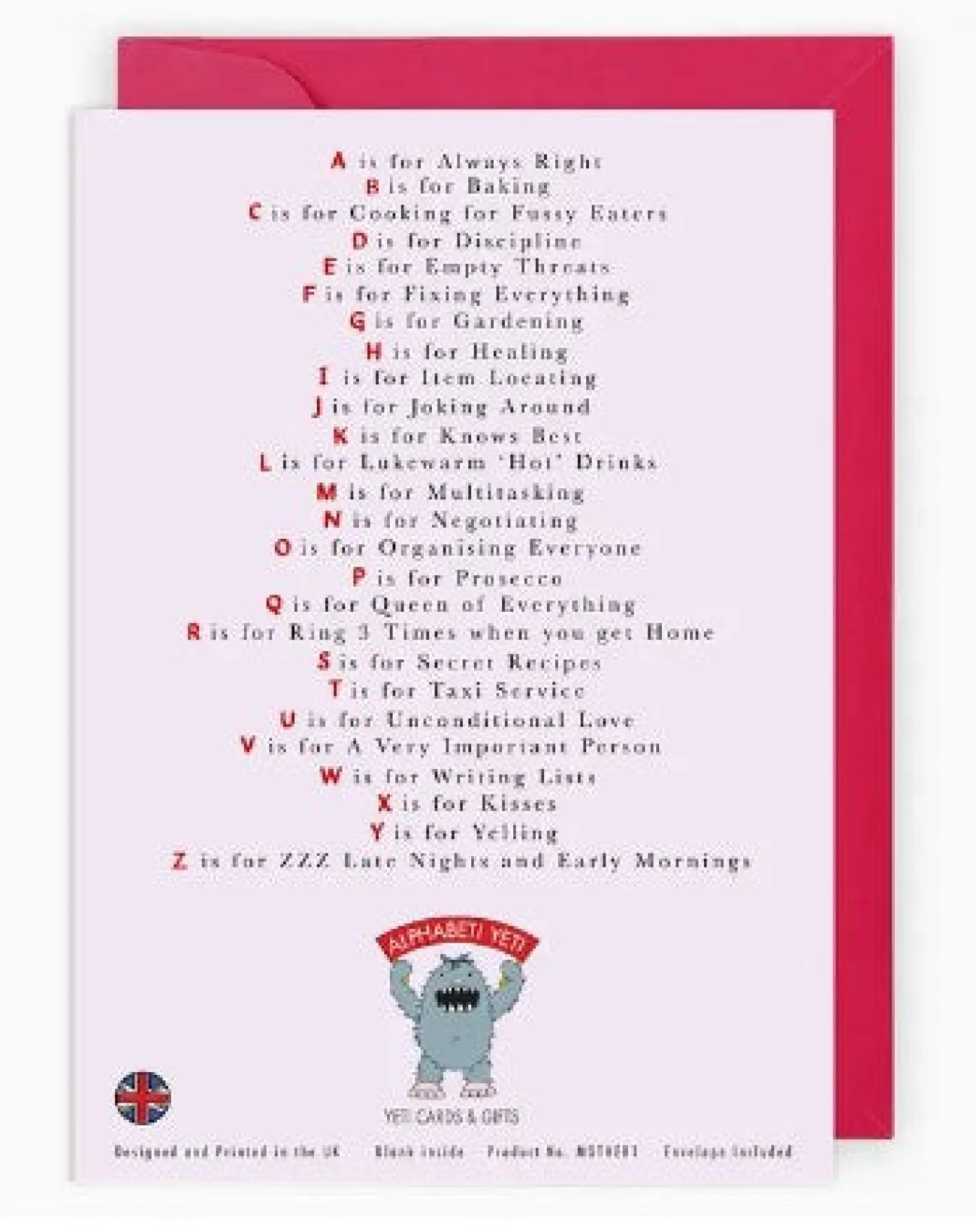 Yeti The Mother's Alphabet Greeting Card