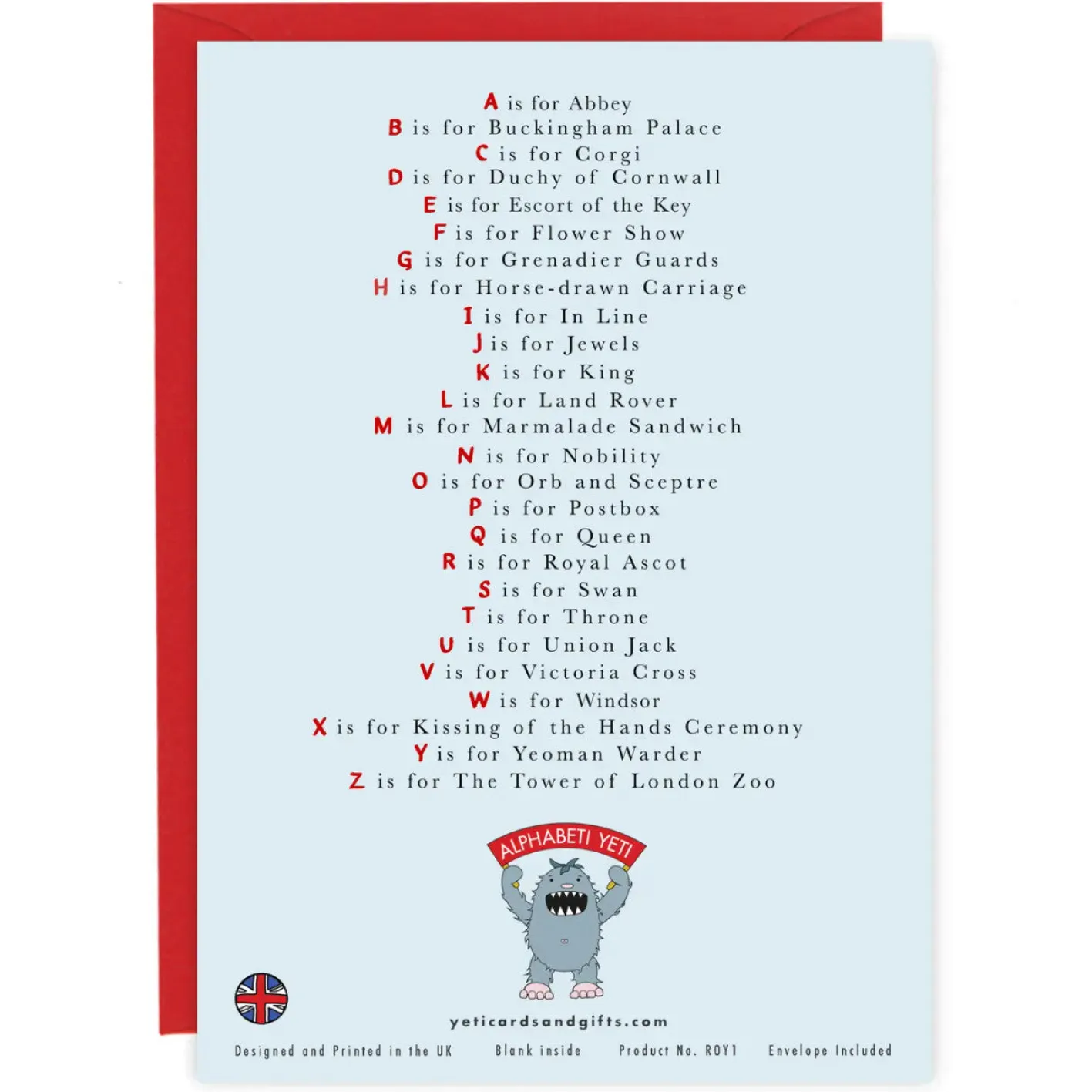 Yeti The Royal Alphabet Greeting Card
