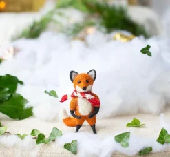 Sew Heart Felt Tod Fox Holding Wearing a Stripy Scarf Felt Decoration