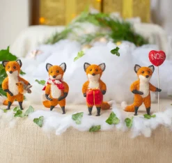 Sew Heart Felt Tod Fox Holding Wearing a Stripy Scarf Felt Decoration