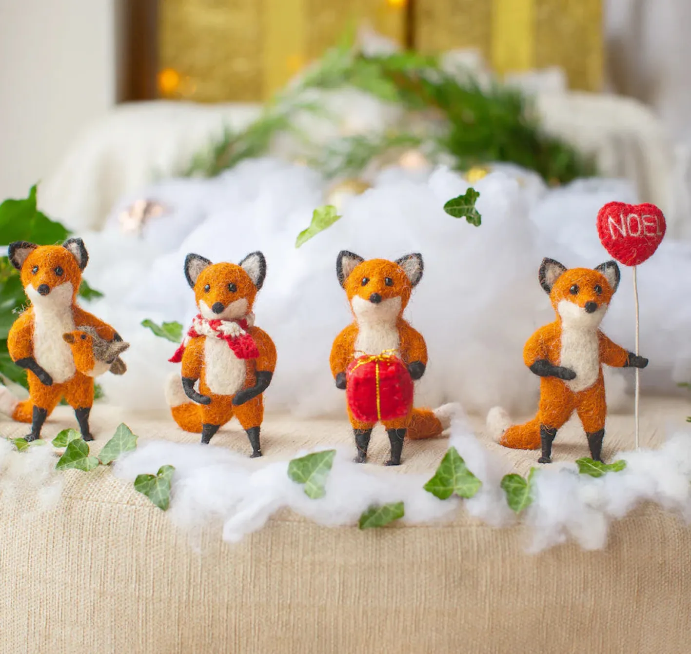 Sew Heart Felt Tod Fox Holding Wearing a Stripy Scarf Felt Decoration