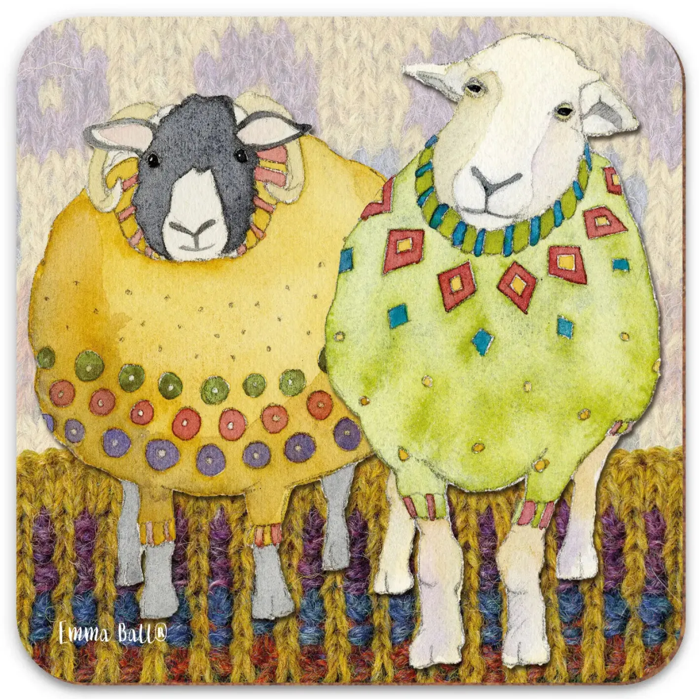 Emma Ball Two Sheep in Sweaters Coaster