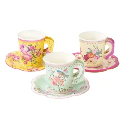 Talking Tables Vintage Paper Teacups and Saucers Set - 12 pack