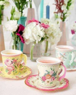 Talking Tables Vintage Paper Teacups and Saucers Set - 12 pack