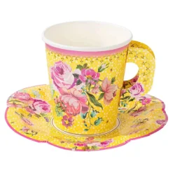 Talking Tables Vintage Paper Teacups and Saucers Set - 12 pack