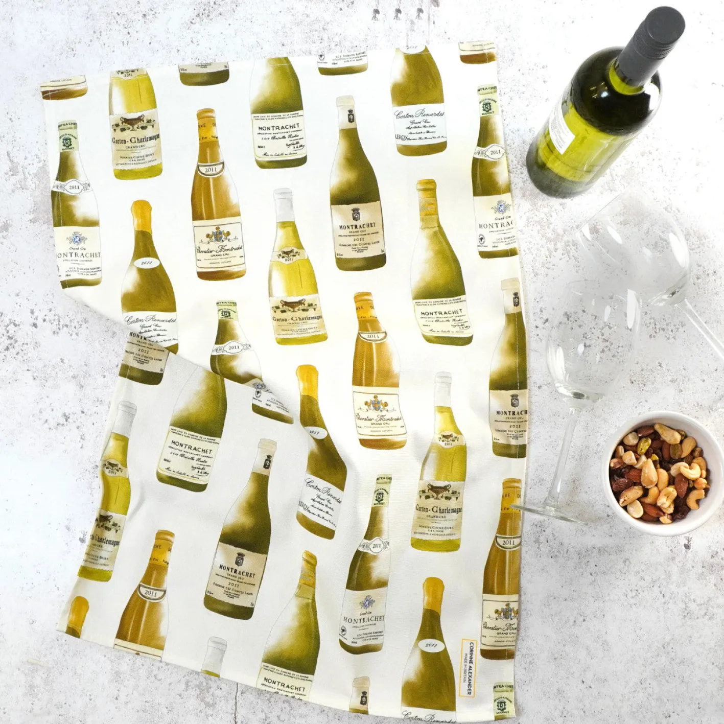 Corinne Alexander White Burgundy Tea Towel by