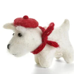 Amica Felt White Westie with Red Beret Felt Decoration