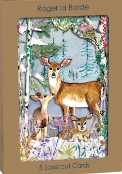 Roger La Borde Wild Winter's Song Deer Lasercut Christmas Card Kraft Box