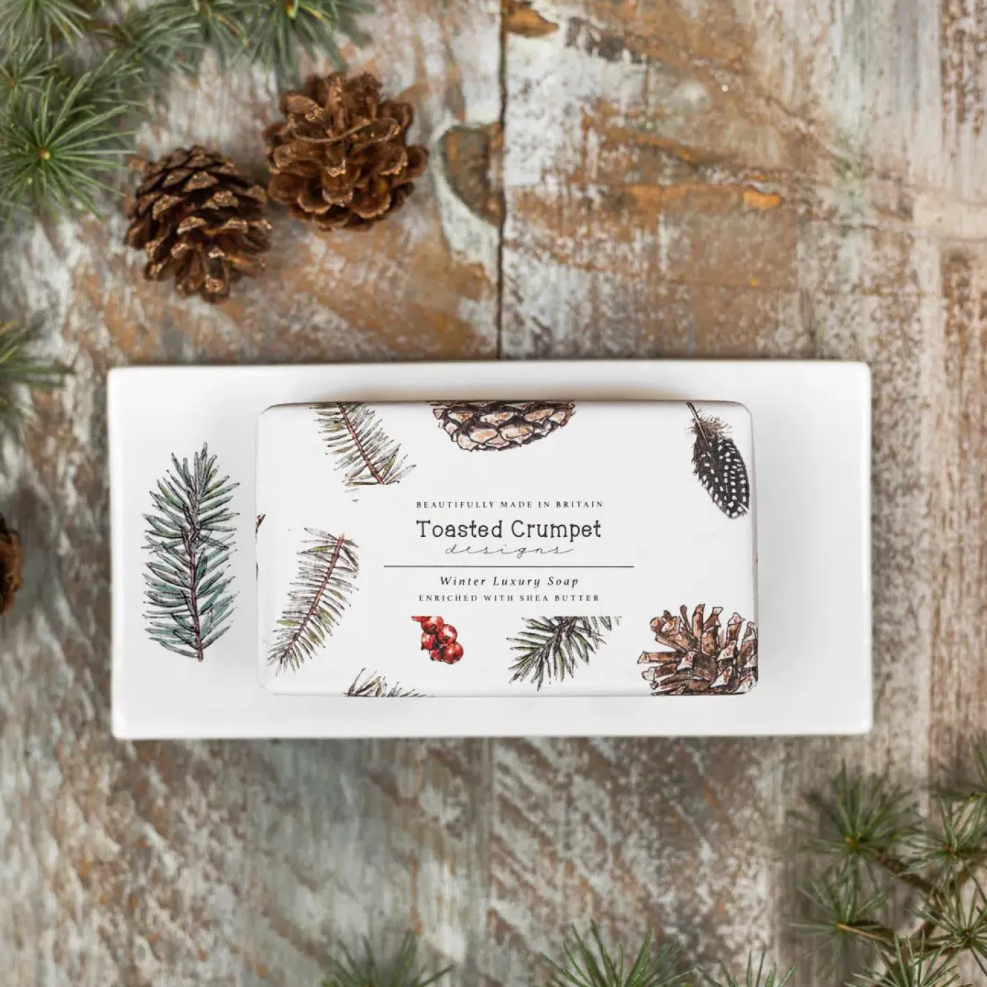 Toasted Crumpet Winter Spruce Bone China Rectangular Soap Dish