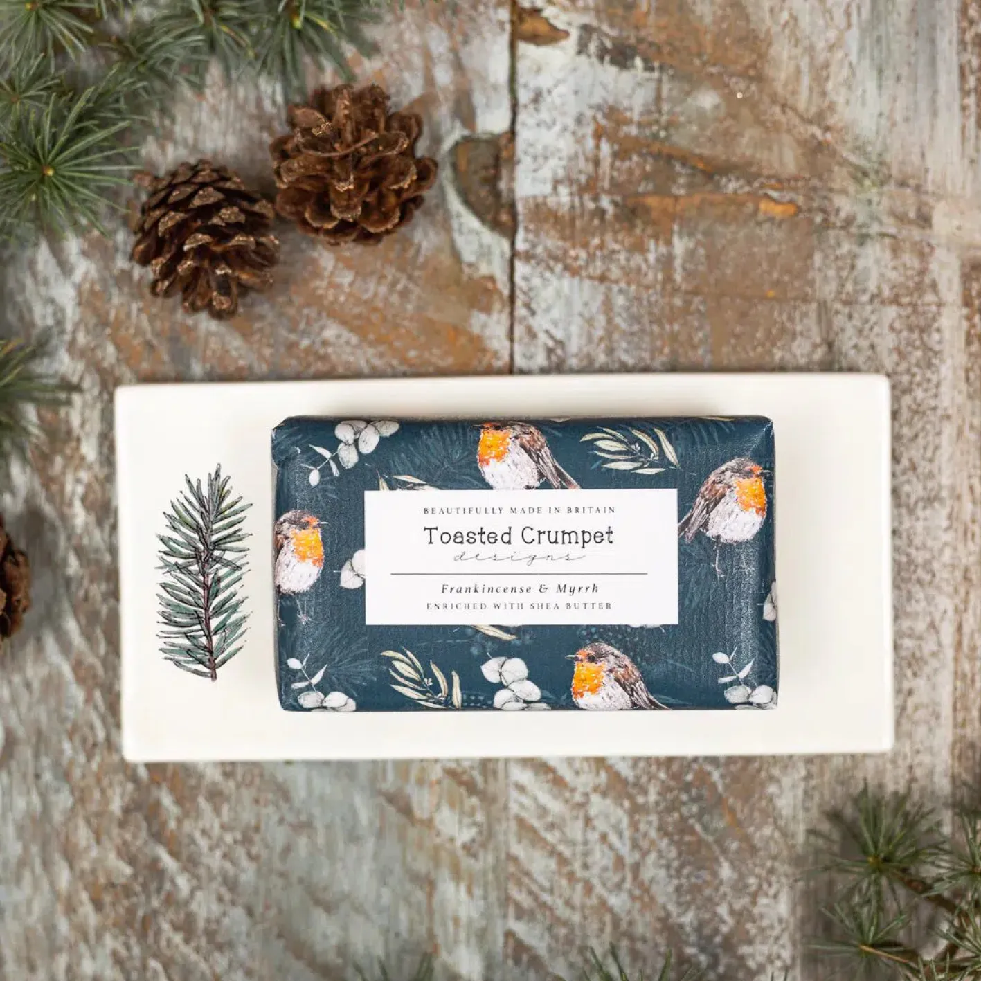 Toasted Crumpet Winter Spruce Bone China Rectangular Soap Dish