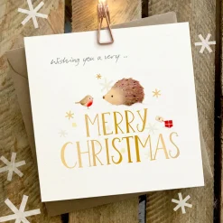 Ginger Betty Wishing You a Very Merry Christmas Robin & Hedgehog Card