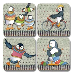 Emma Ball Woolly Puffins Coasters - Set of 4