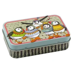 Emma Ball Woolly Puffins Hinged Small Rectangular Tin