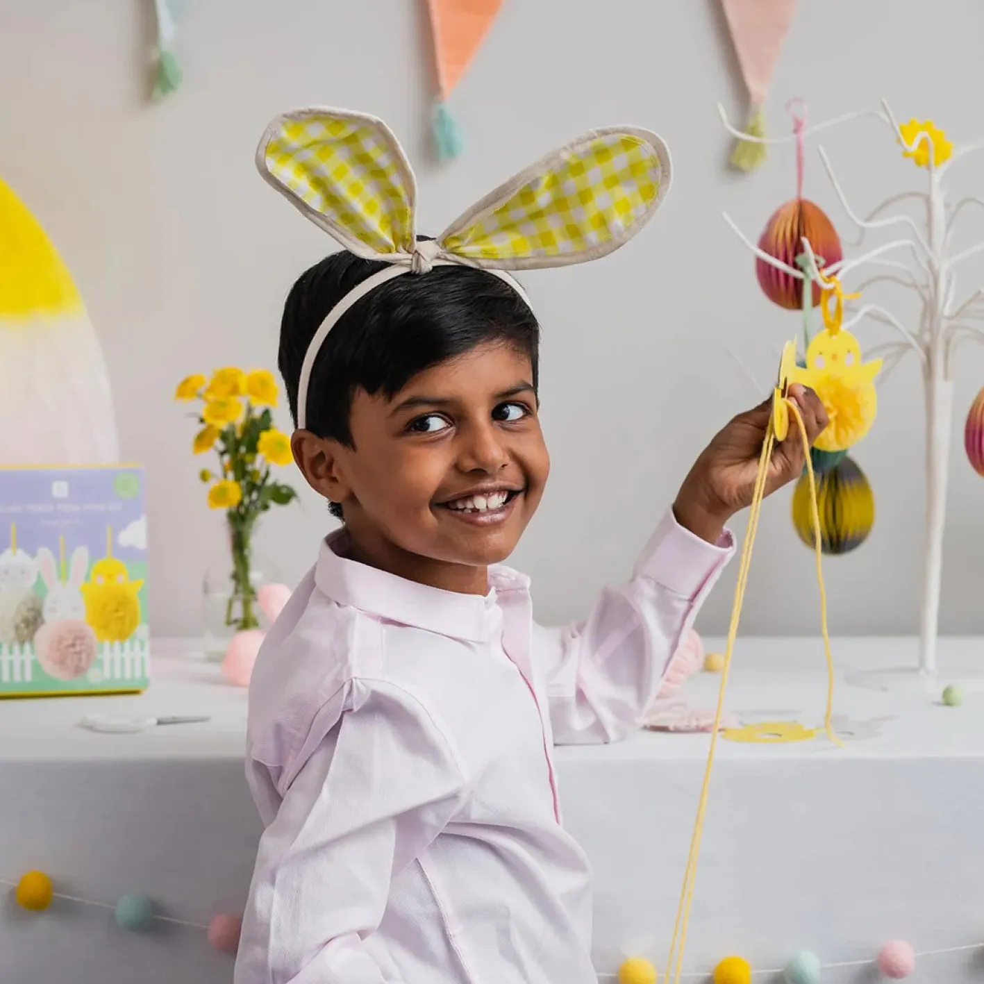 Talking Tables Yellow Gingham Bunny Ears Headband