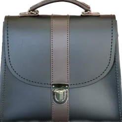Zatchels Handmade Leather Kensington Handbag -Black with Brown Contrast