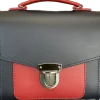 Zatchels Handmade Leather Sugarcube Plus Handbag - Navy with Red Contrast