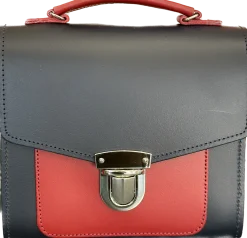 Zatchels Handmade Leather Sugarcube Plus Handbag - Navy with Red Contrast