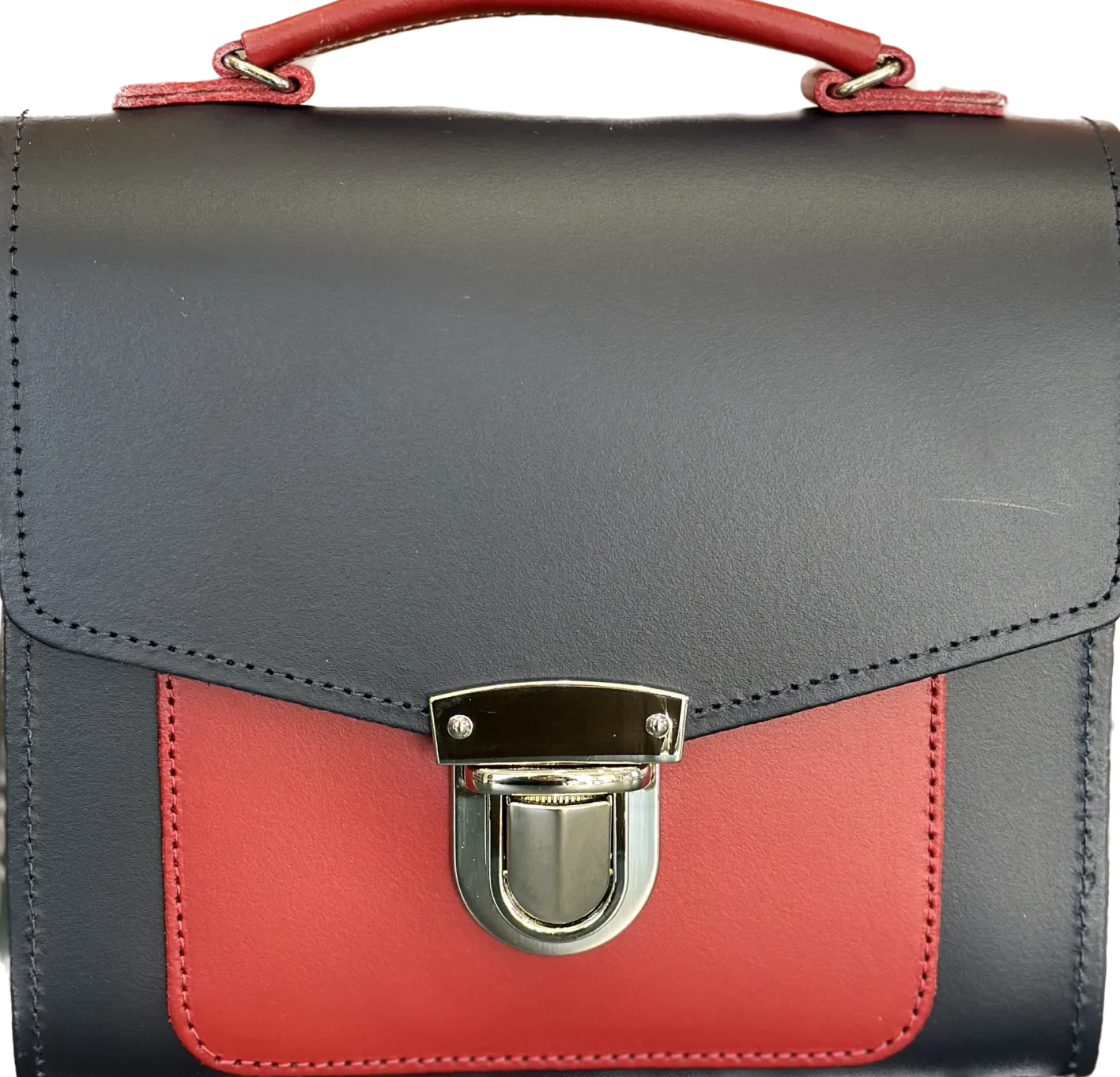 Zatchels Handmade Leather Sugarcube Plus Handbag - Navy with Red Contrast