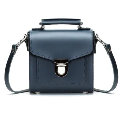 Zatchels Handmade Leather Sugarcube Navy Small Handbag