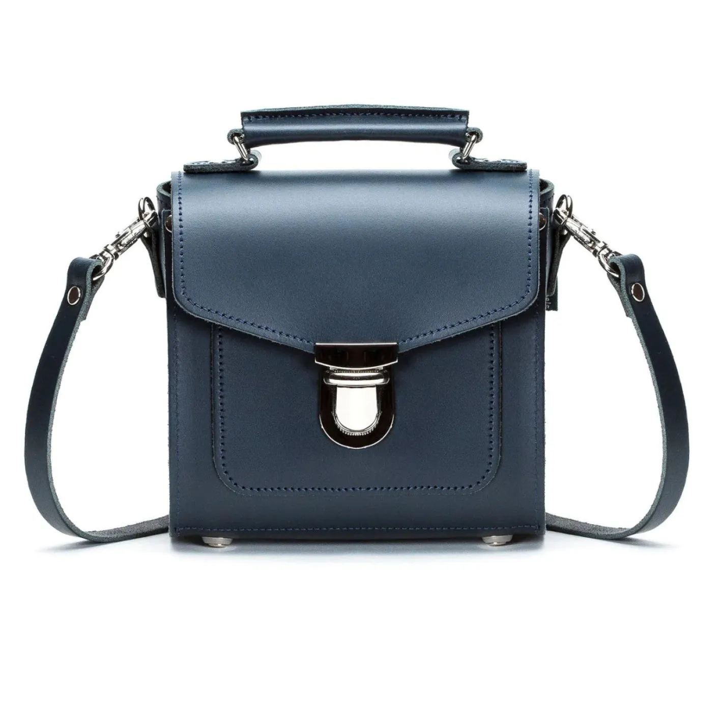 Zatchels Handmade Leather Sugarcube Navy Small Handbag