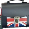 Zatchels Handmade Leather Sugarcube Plus Handbag - Navy with Union Jack