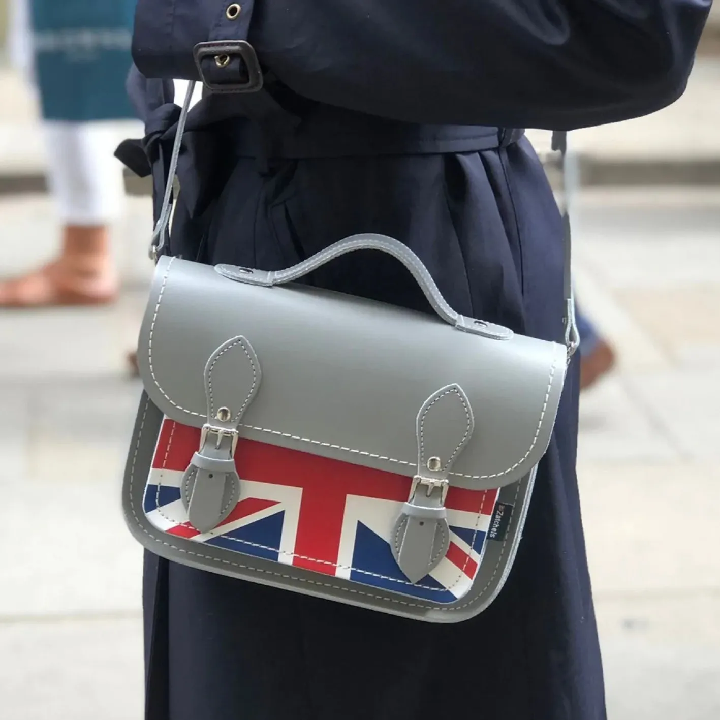 Zatchels Handmade Leather Union Jack Midi Satchel - Gray
