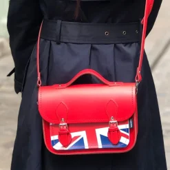 Zatchels Handmade Leather Union Jack Midi Satchel - Red